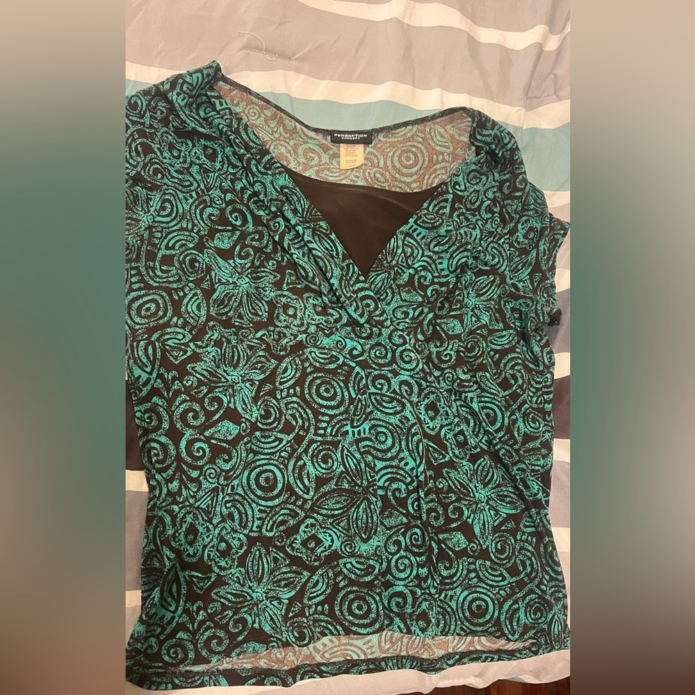 BIG SALE(5 for $20)- Perseption Brown and Turquoise Swirl Blouse